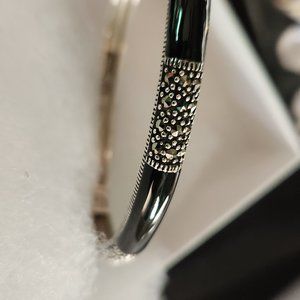 7.75'" Sterling Silver, Marcasite And Black Enamel Bracelet